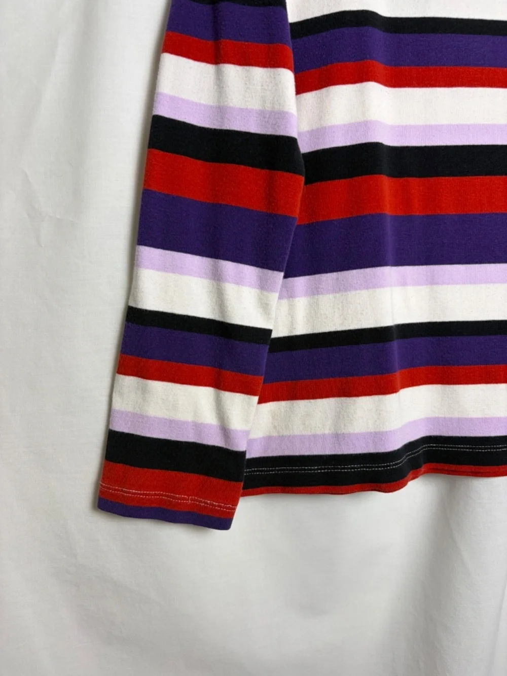 Gymboree Girls Size 12 Long Sleeve White, Red, Purple, Black Stripe T-Shirt